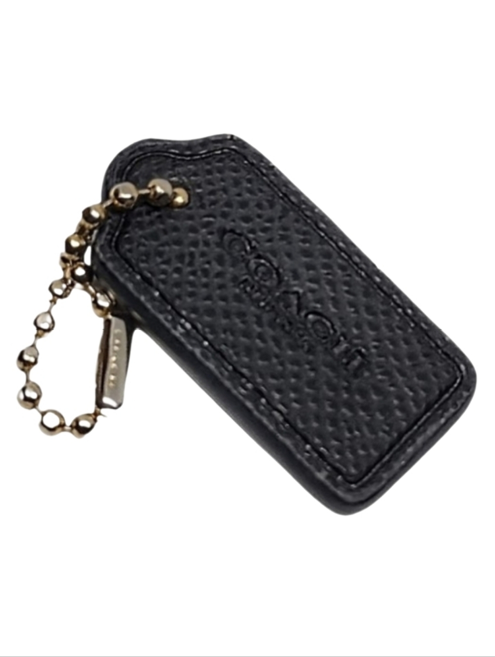 😍 RARE Coach 1.5" Black Pebbled Leather Hangtag Bag Fob Mini Charm Keychain